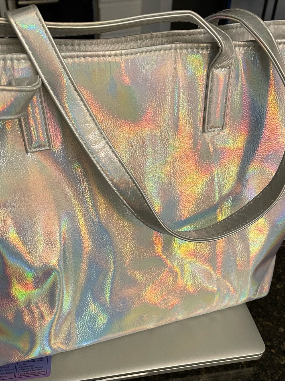 CHI hot tools bag, iridescence. Flat bottom, straps and zippered pocket.